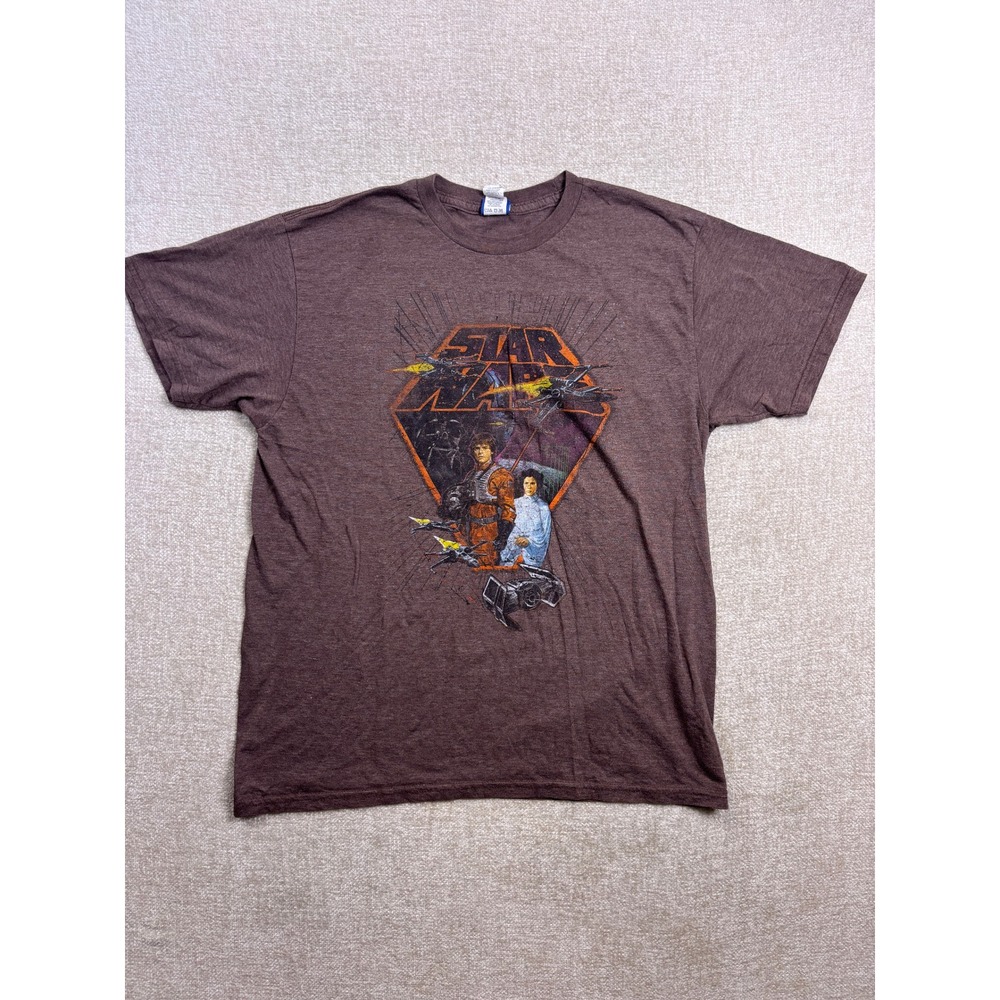 Star Wars Mens Graphic T-Shirt Brown Heather Luke Leia Vader Size L Fits Medium